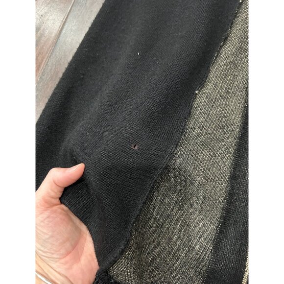 Mattie Black Beige Geometric Pattern Long Cardigan Jacket Fringe Scarf Sz Large - Picture 7 of 9